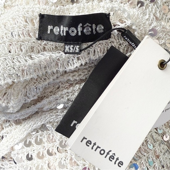 NWT RETROFETE Sequined Crochet Plunge V-Neck Cross Back Sleeveless Maxi Dress XS - Picture 14 of 16